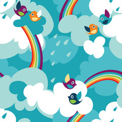 Clouds and birds seamless pattern