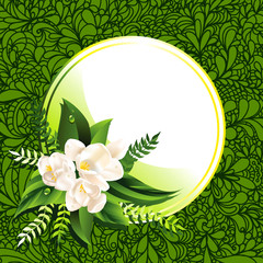 Vector fresh green spring background with flowers