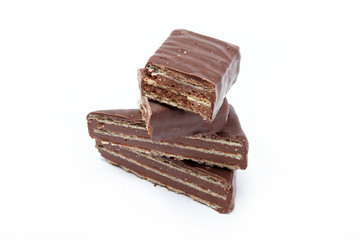 wafers in chocolate isolated on a white background