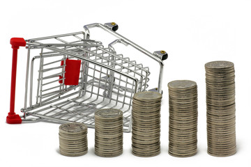 einkaufswagen mit münzen