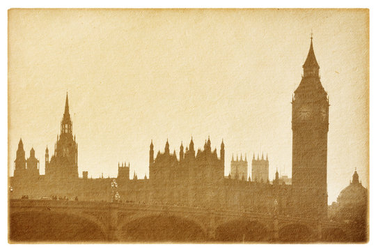 old paper  isolated on the white. Buildings of Parliament.
