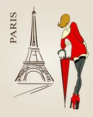 Papier Peint photo Lavable Illustration Paris dessin de Paris