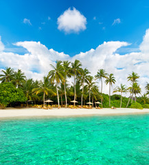 tropical island beach with blue sky