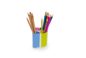 pencils and holder isolated on white background