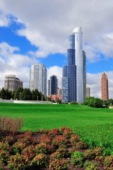 Obraz premium Chicago skyline over park