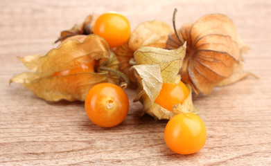Physalis heap on wooden background