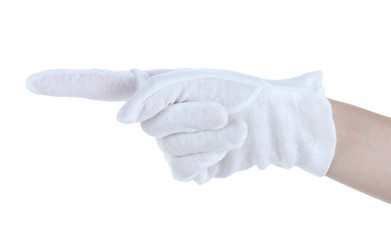 cloth glove on hand isolated on white.