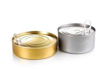 Tin cans with pull ring isolated on white