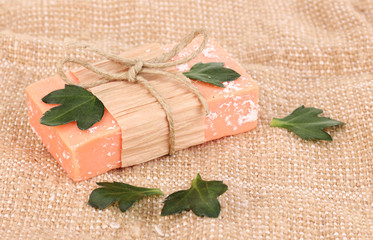 Hand-made natural soap on sackcloth