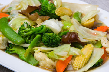 Broccoli salad with carrot and mushrooms