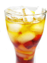 fruit cold juice drink with lemon and raspberry