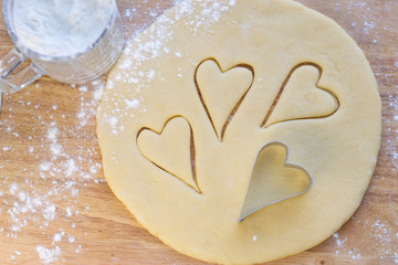 Hearts on raw dough