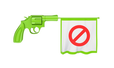 Revolver shoting a bunner with red stop sign.