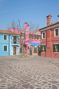 Bright sguare on Burano island, Venice