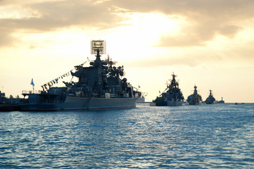 Row of military ships