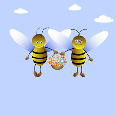 Cute bee-boy and bee-girl