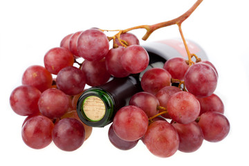 Wine bottle decorated with grapes