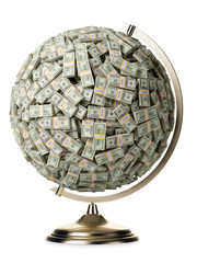 100 dollars globe on white isolated background