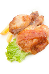 Roasted chicken drumsticks and vegetables
