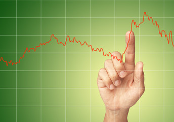 Hand touching stock market index screen