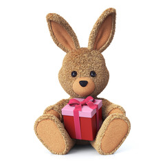 Stuffed bunny with present box