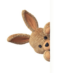 Stuffed bunny peeking behind blank board - upright
