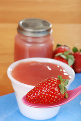 closeup organic strawberry baby food concept