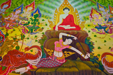 Buddha's biography: Goddess of the Earth protecting the Buddha