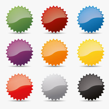 Button set zacken kreis zahnrad icon farben globus shine badge