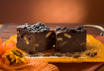 Cake with bread, cocoa, biscuits and sultanas