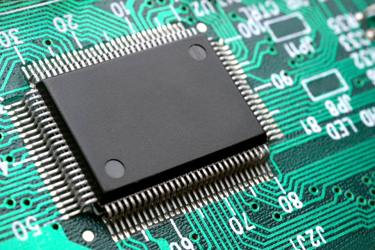 Chip on circuit board closeup