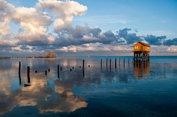 Home on the Ocean in Ambergris Caye Belize - obrazy, fototapety, plakaty