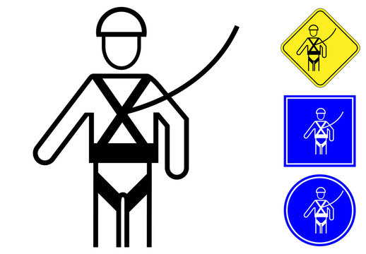 Safety harness pictogram and signs
