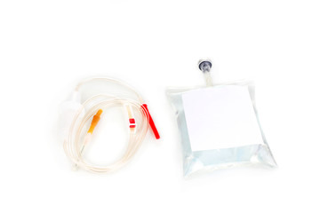 Bag of intravenous antibiotics and plastic infusion set isolated