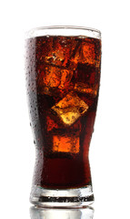 Glass of cola with ice isolated on white
