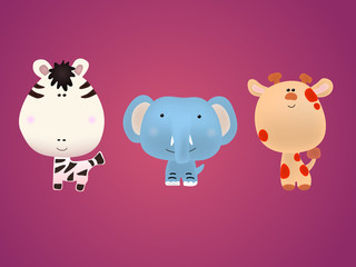 Cartoon Animals On Red Background