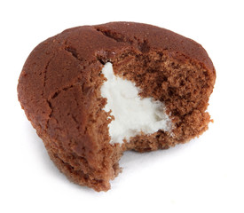 bitten cupcake on white
