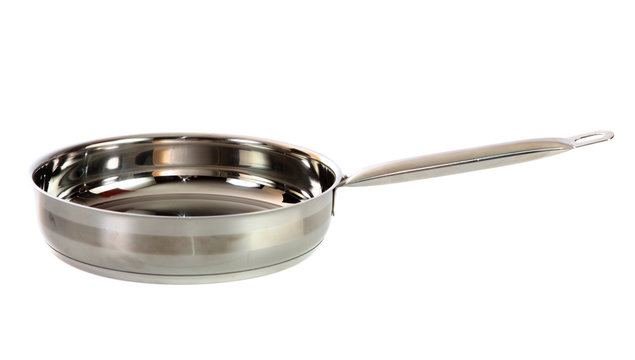 Steel frying pan, isolated.