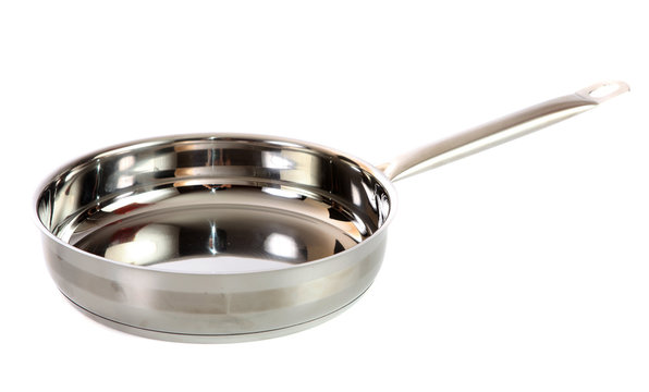 Steel frying pan, isolated.