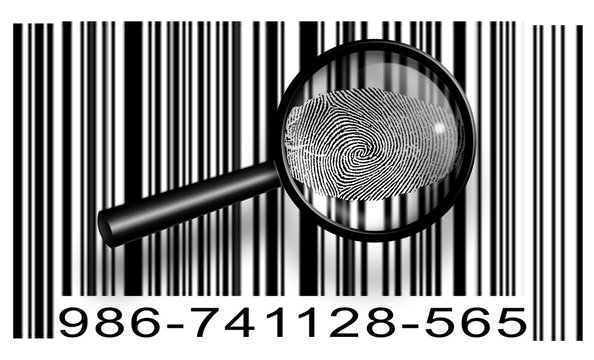 Finger Print Barcode with magnifying glass