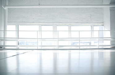 Industrial background with windows and white floor