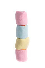 stack colorful marshmallows on a white background