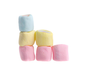 stack colorful marshmallows on a white background
