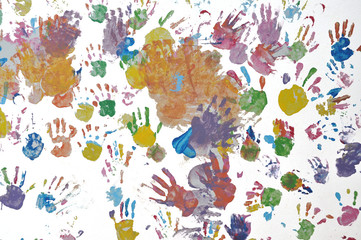 Fototapeta na wymiar Children handprint on the wall.
