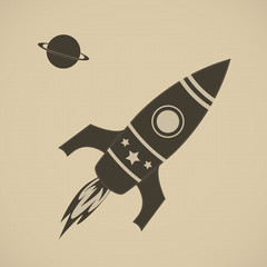 Vintage rocket in space