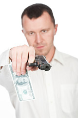 Man with gun and dollar