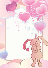 Rabbit flying on balloons.