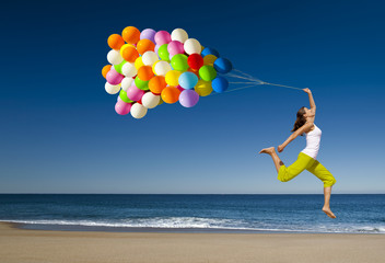 Jumping with balloons - Powered by Adobe