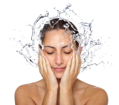 Wet Woman Face With Water Drops