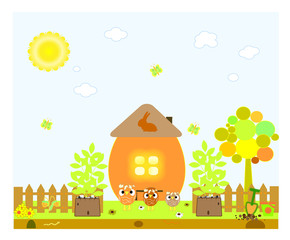 Chicken and egg. Easter card. Vector illustration.